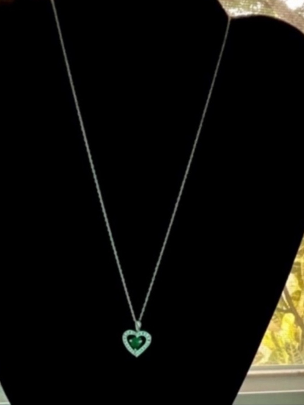 Emerald Heart Pendant Necklace - Sterling Silver 18”